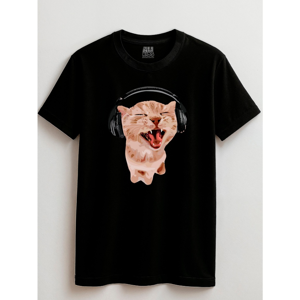 Camiseta Streetwear Juvenil e Infantil 2 ao 16 anos Gato de Fone Urban