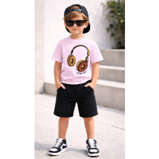 Conjunto Infantil “Headphone” 100% Algodão Premium | Camiseta + Short | Estilo Descolado