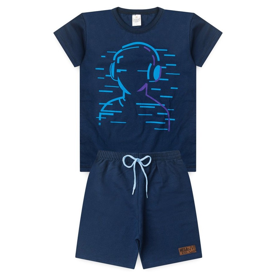 Conjunto Infantil Verao Masculino Menino de Fone - Marinho