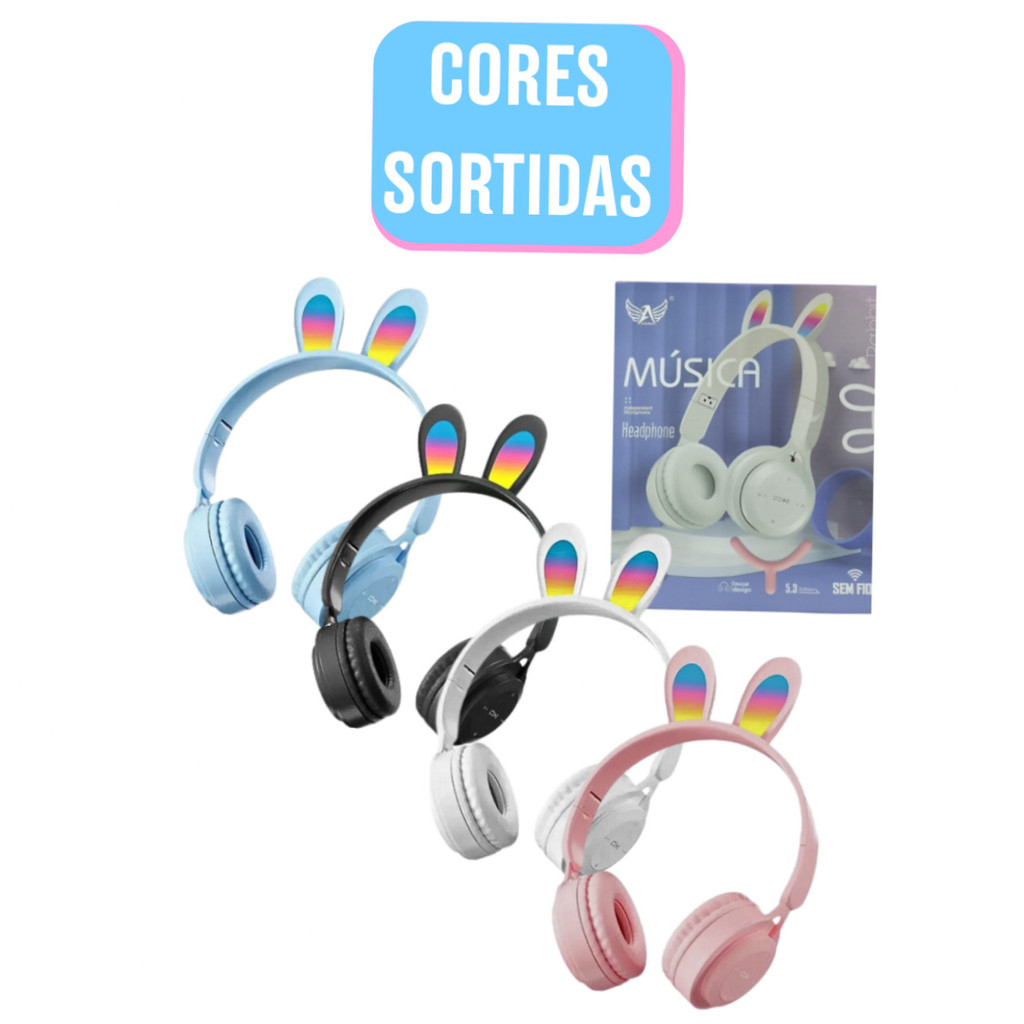 Fone de Ouvido Headphone Bluetooth Sem Fio Orelha de Coelho Rabbit - (Cores Sortidas)