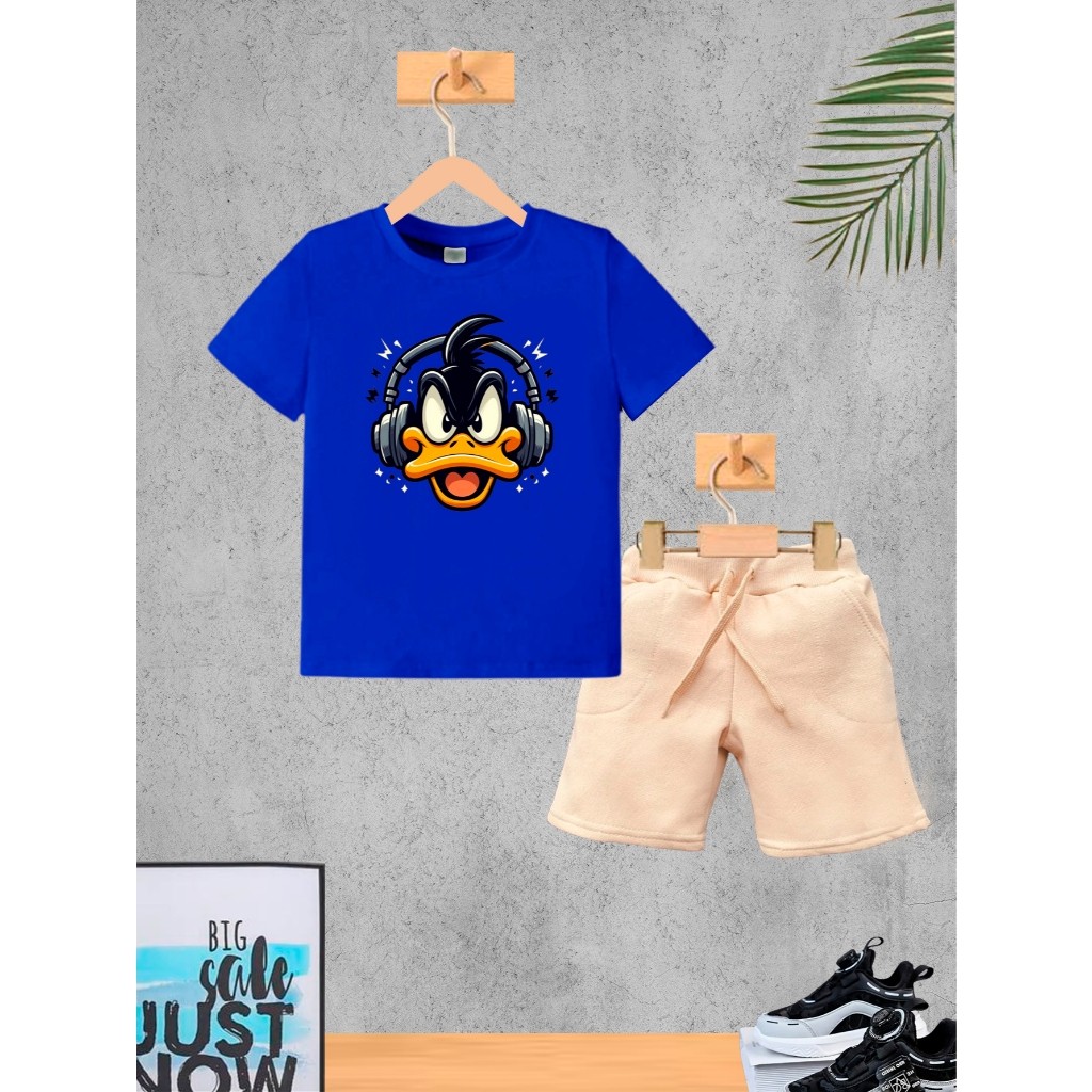 Conjunto Infantil Menino Camiseta e Bermuda Safari Roupa Criança Masculino Verão Pato Fone