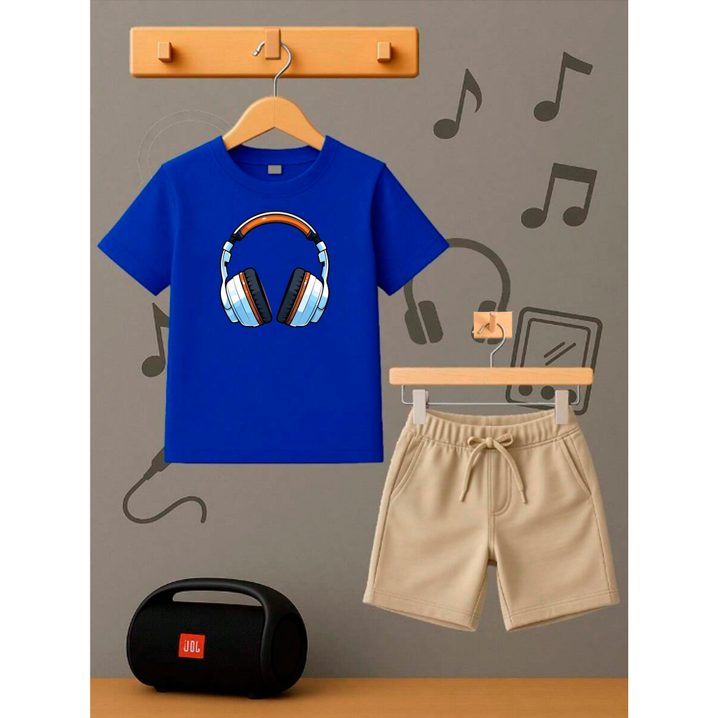 Conjunto Infantil Camiseta + Short Safari FONE BRANCO Moda Teen Kids Bolso Lateral