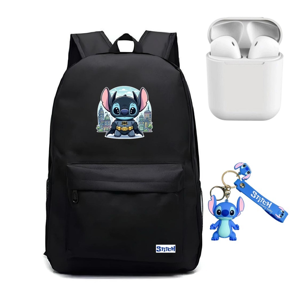 Kit Mochila Escolar Stitch + Chaveiro Stitch + Fone de Ouvido Lançamento RK 01