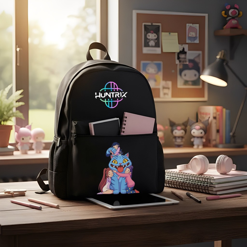 Mochila Huntrix Guerreiras do Kpop Infanto Juvenil Bolso Tablet e Compartimento garrafas laterais 8 Modelos Exclusivos