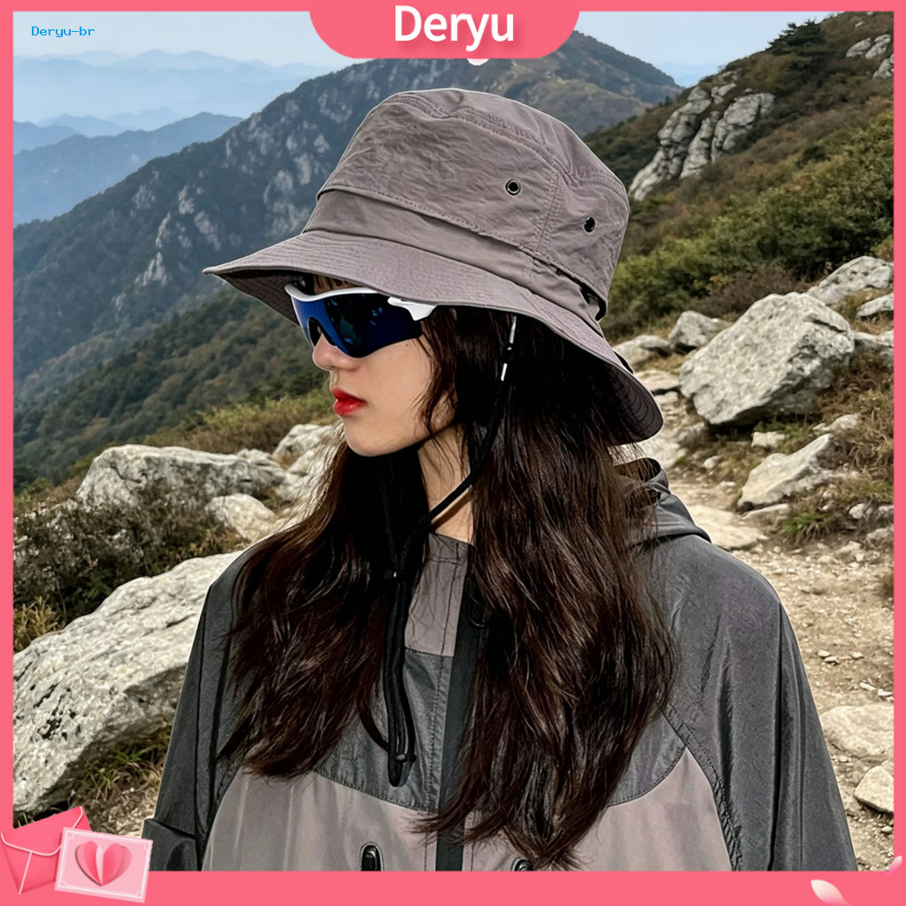 Foldable Bucket Hat Quick-dry with Wide Brim Breathable Mesh Fisherman Sun Protection Adjustable Windproof Rope for Outd