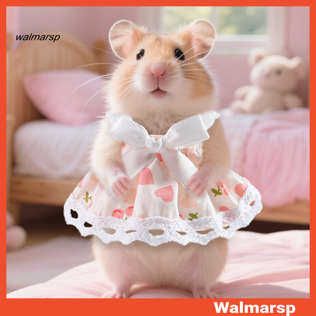 Pet Printed Lace Trim Vest Dress with Bow – Summer Outing Clothes for Hamsters Guinea Pigs Cute Small Dress-up Apparel