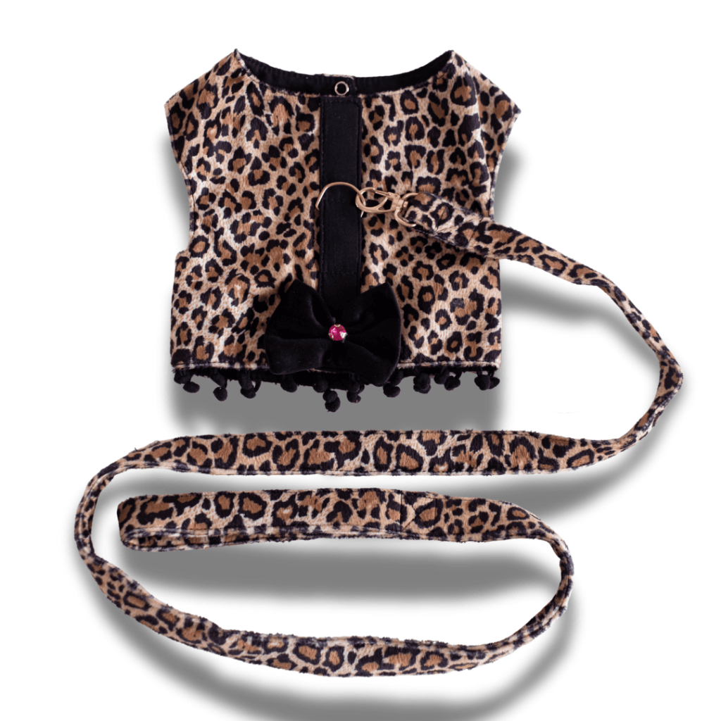 Colete Peitoral Para pet Onça Animal Print Com Guia Passeio Para Cachorro