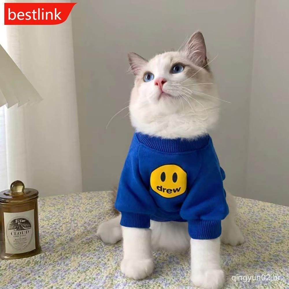 BESTLINK S-2XL Fashion Smile Face Print Pet Dog Hoodie Vestuário Para Cães De Estimação Roupas Esportivas Gatos Todas As