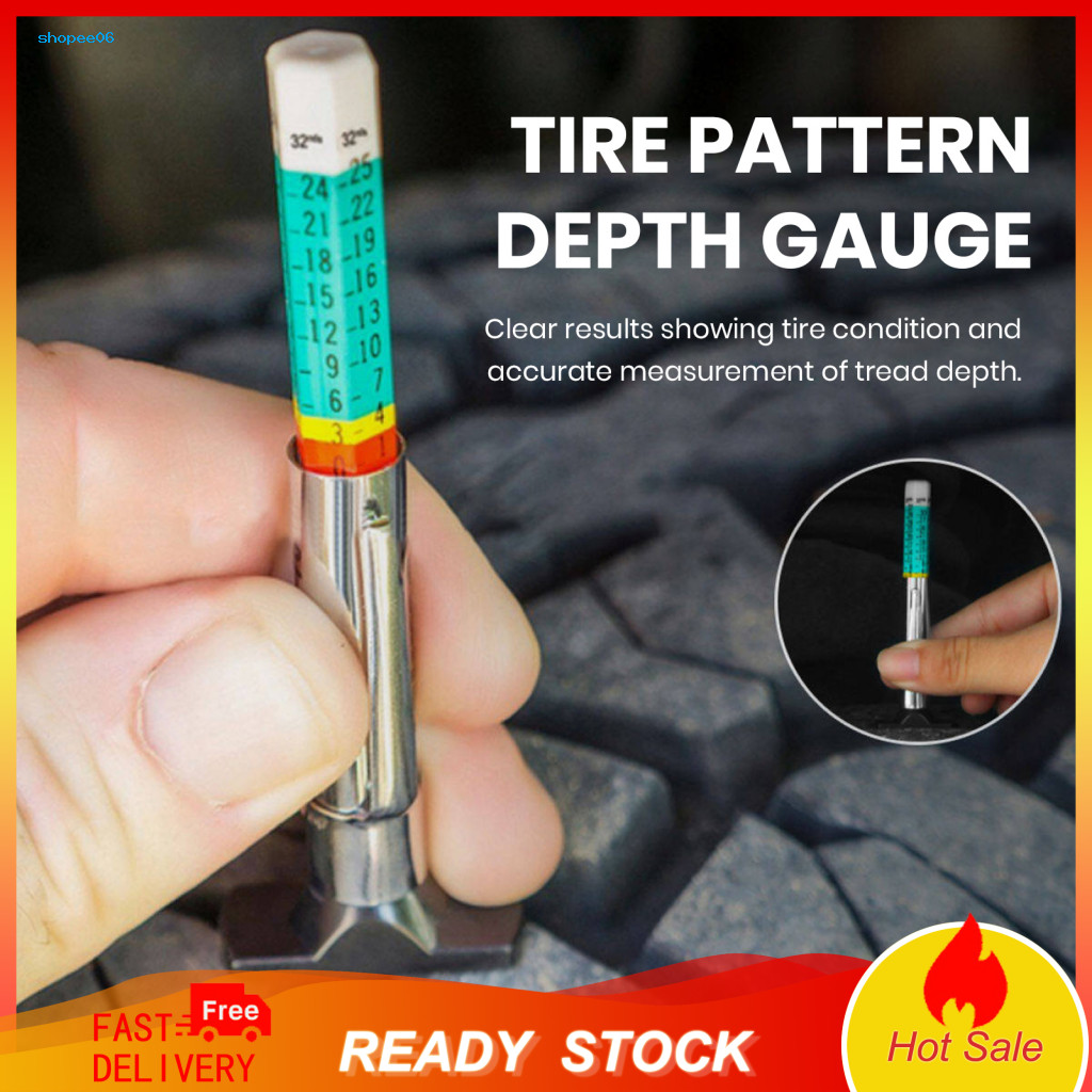 Tire Wear Indicator 0-25mm Stainless Steel Car Tread Depth Gauge Color Coded Professional Thread Meter Tool for Accurate