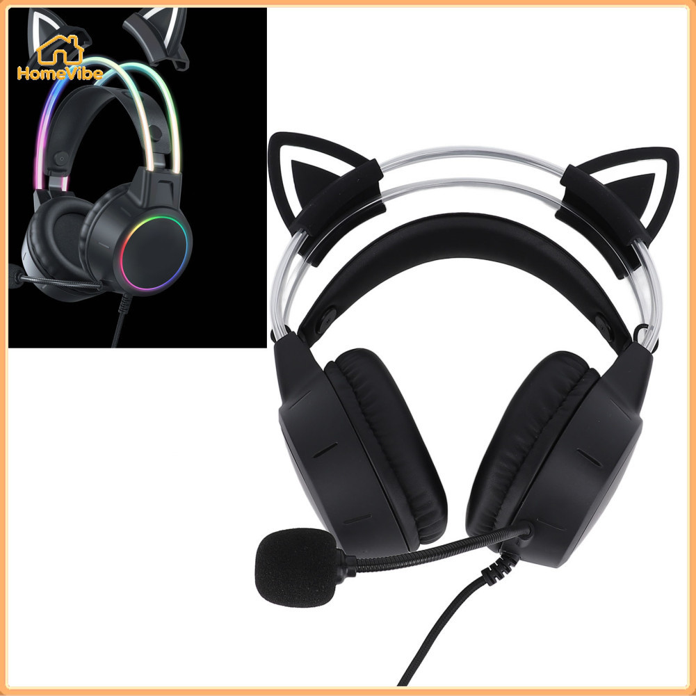 HomeVibe-br Fone de ouvido para jogos RGB Cat Ear com cancelamento de ruído de microfone Drivers de 50 MM para PC