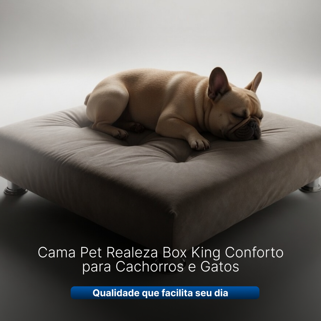 Cama Pet Premium Realeza Box King Estrutura Madeira Eucalipto Suede + Pés Cromados Sono Perfeito