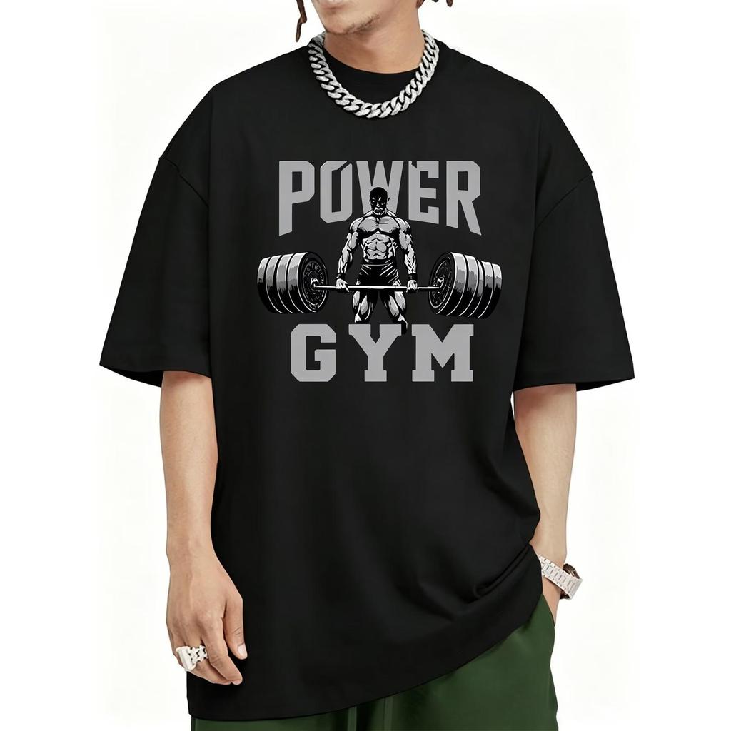 Camiseta Masculina Streetwear Algodão Penteado Infantil Adulto Plus Size Estampa Power Gym Academia Treino pesos Barra