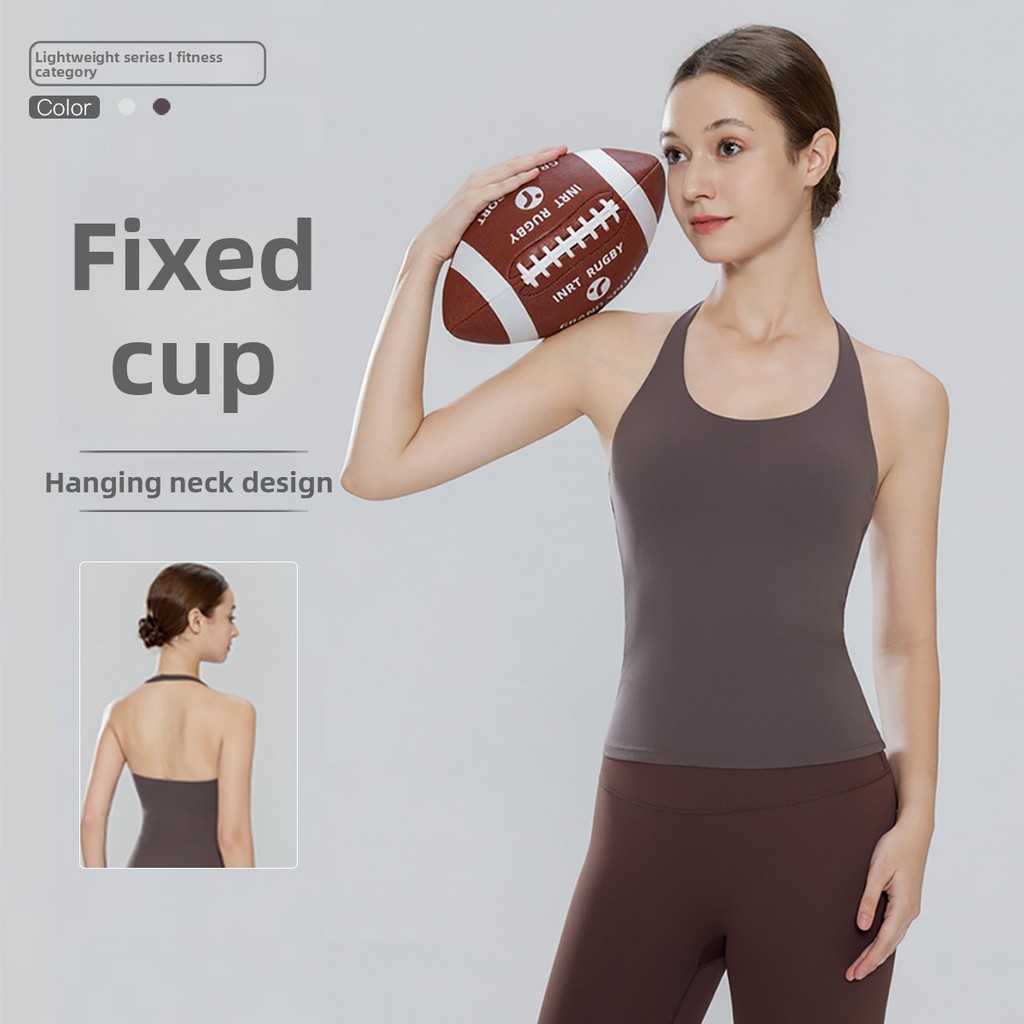Lulu Halter Neck Yoga Colete Mulheres À Prova de Choque Reunindo Triângulo Suporte Linda Costas Roupa Interior Esportiva