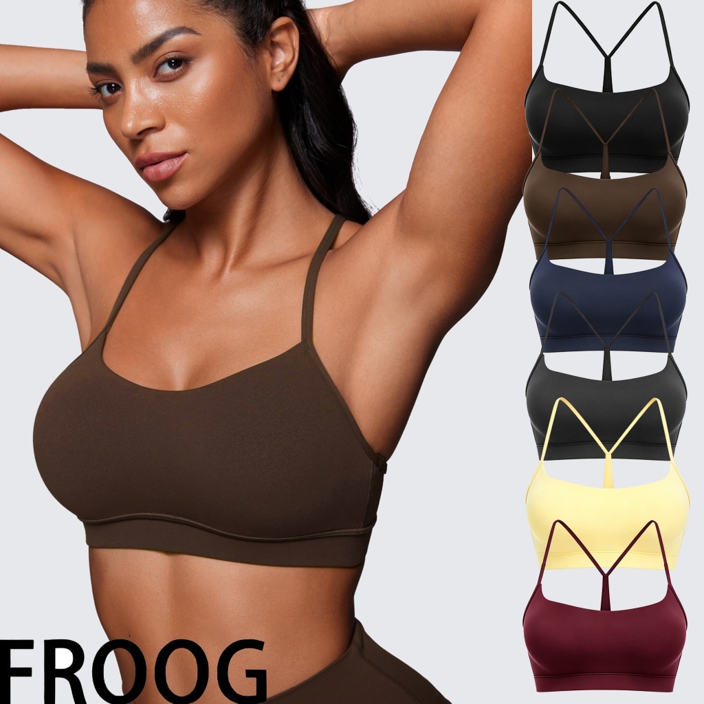 FROOG Sutiã Esportivo Costura em Y Alças Finas Bojo Removível U Neck Sem Arame para Yoga Pilates Caminhada