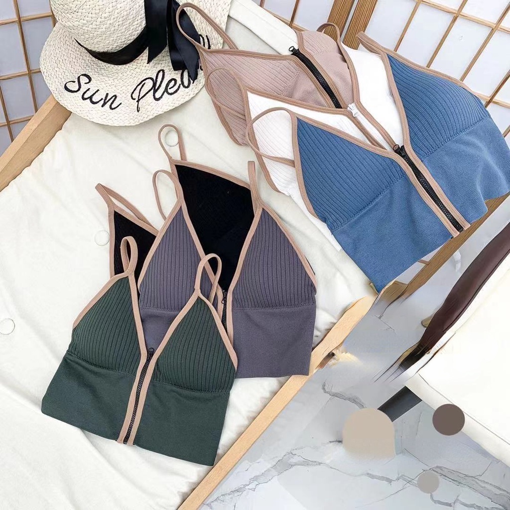 Deep V-Neck Frontal Zíper Lindo Tubo De Envoltório Costas Topo Esportivo Roupa Íntima Feminina Comfor