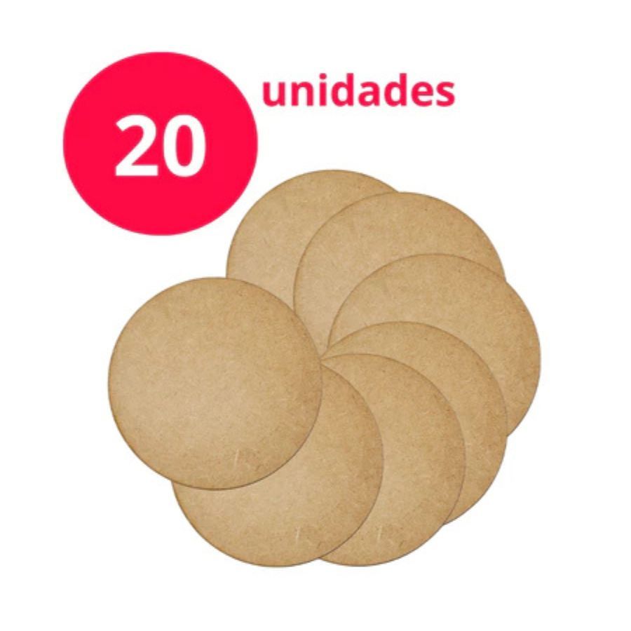 KIT 20 Placa Redonda  MDF Cru 20x20 3mm Artesanato e Quadros ULTRA