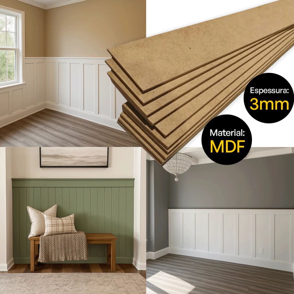 10 Chapas Ripa Painel Ripado MDF Cru 3mm Shiplap Boiserie Placa ULTRA