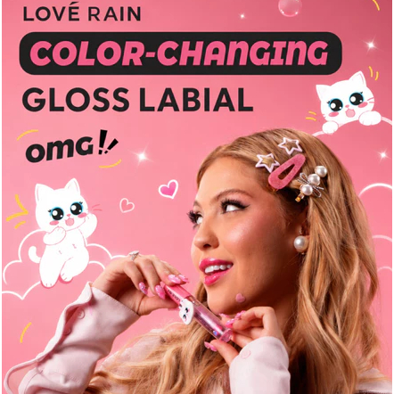 Gloss Labial Mágico Color Changing Gato Love Rain Hidratante Tinta nos Lábios Longa Duração