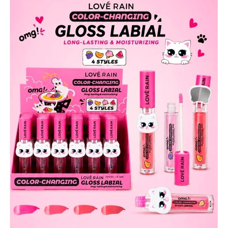 Gloss Labial, color changing, com mini espelho, OMG Lové Rain, 5 ml, (1 unidade, cor aleatória)