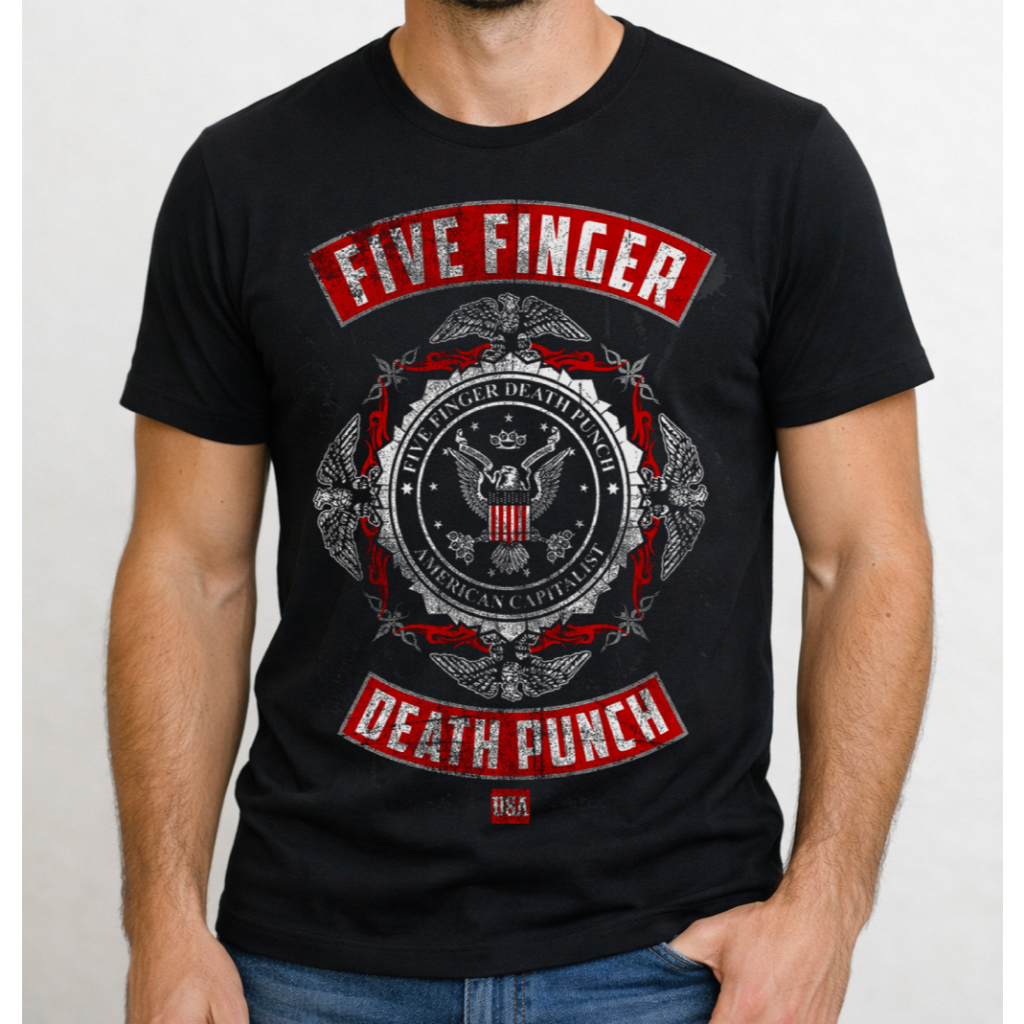 Camiseta Five Finger Camisa Death Punch Rock Personalizada Halftone
