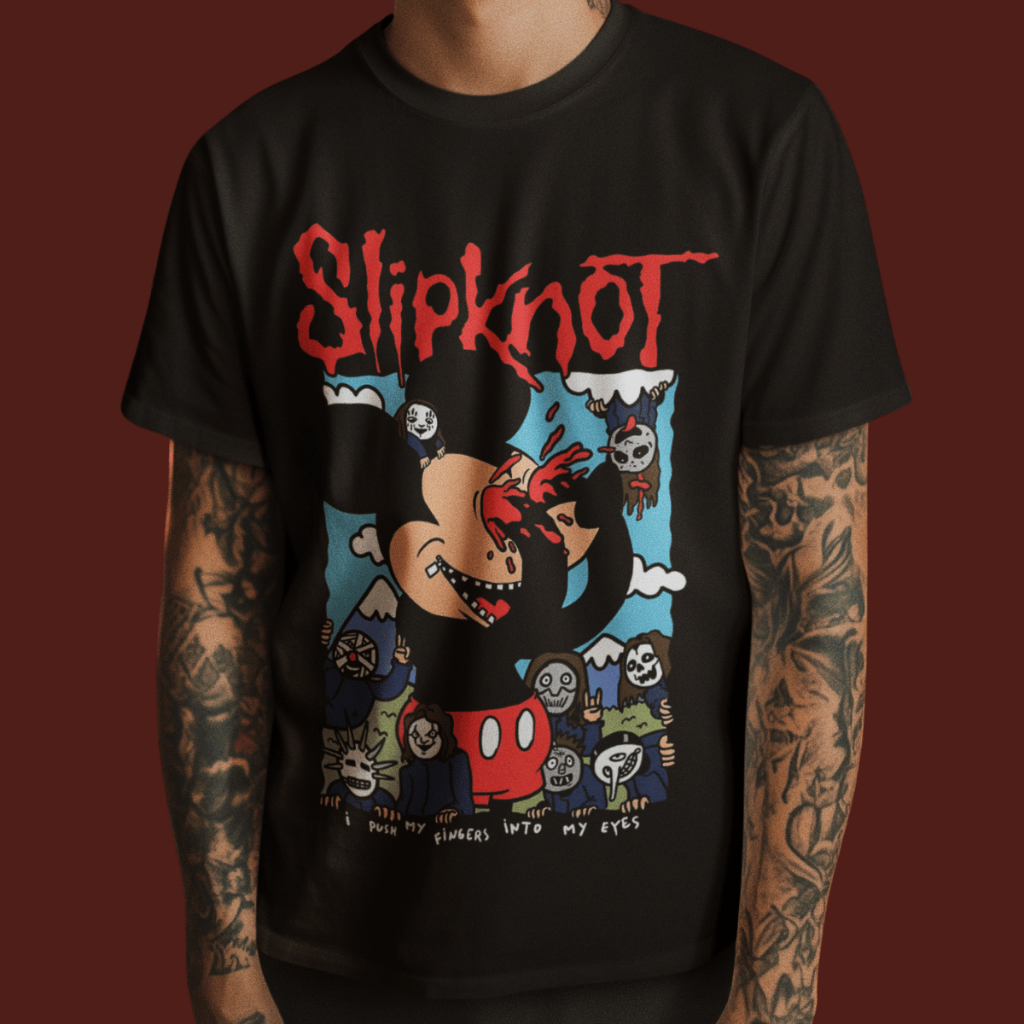 Camiseta Slipknot Banda Metal Nu Metal Canção Duality I Push My Fingers Into My Eyes Mickey Mouse