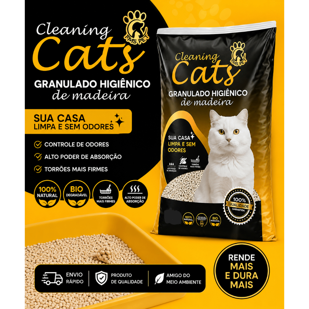 Granulado areia higiênica de madeira PREMIUM para gatos e roedores CLEANING CATS 2,5KG