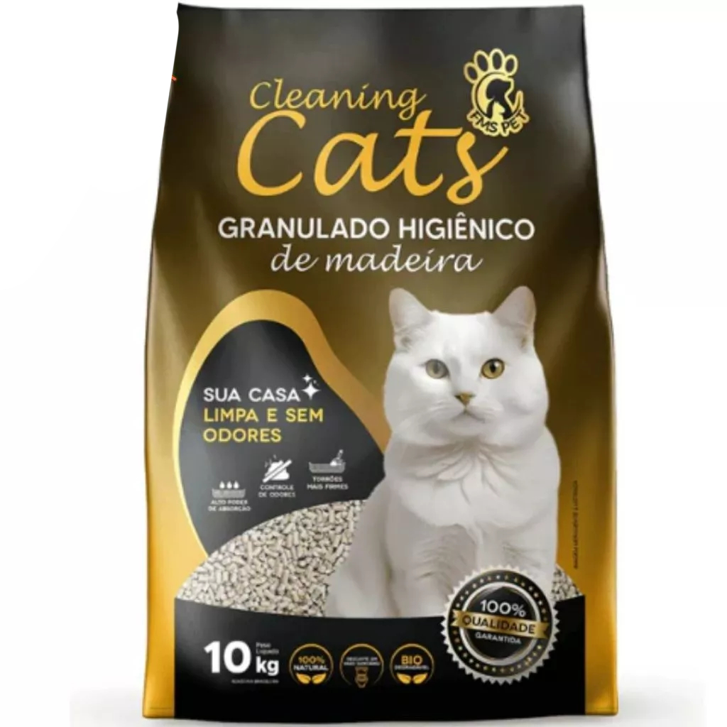 Areia para Gato Granulado Higiênico de Madeira para Gatos e Coelhos Cleaning Cats Premium Original 10kg