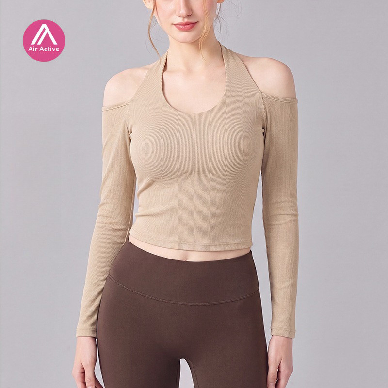 AirActive Sports Yoga Tops Manga Longa Malha Backless Acolchoado Respirável Secagem Rápida Correndo Pilates