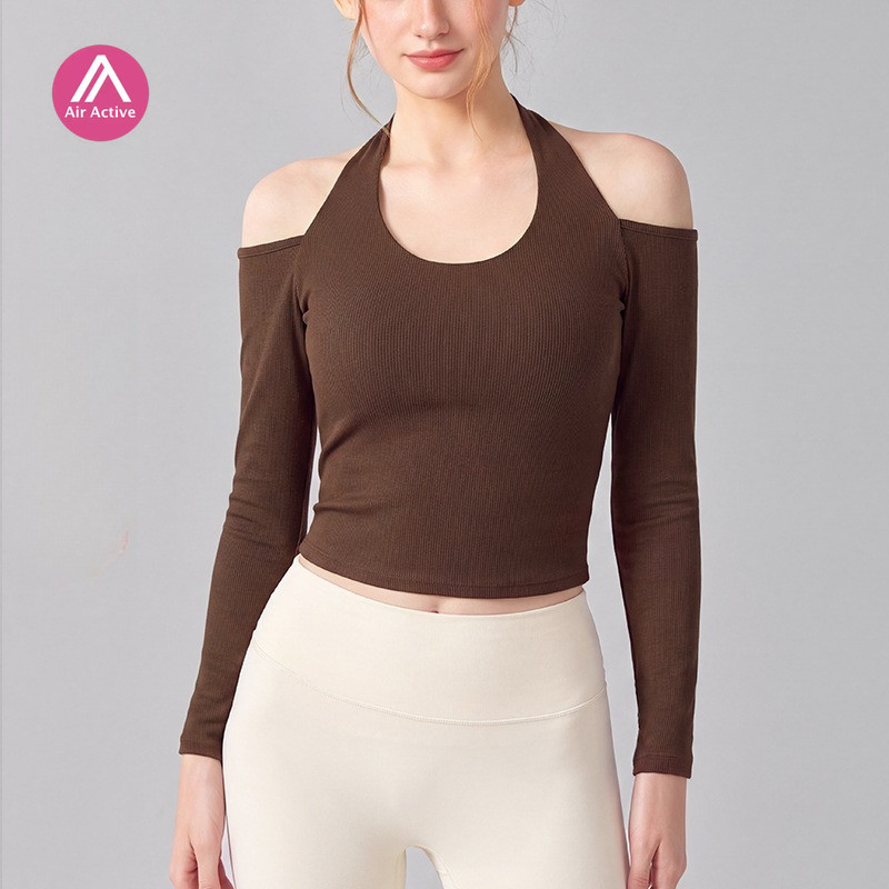 AirActive Sports Yoga Tops Manga Longa Malha Backless Acolchoado Respirável Secagem Rápida Correndo Pilates