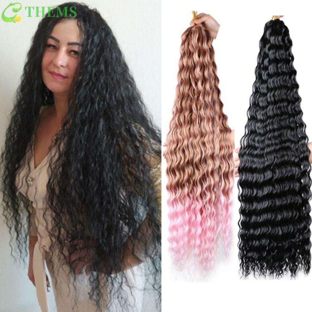 Cabelo De Crochê THEMS Deep Twist , Sintético Ombre Water Wave , Natural