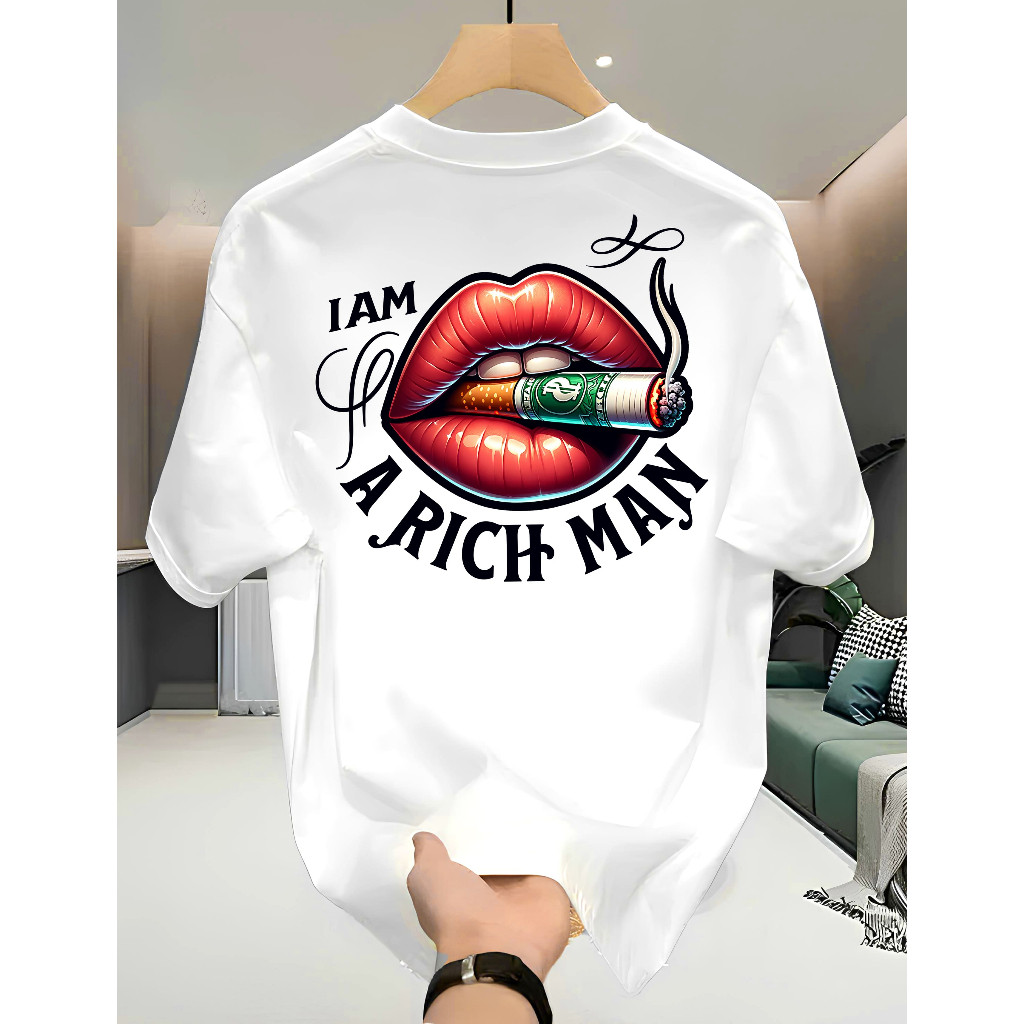 Camiseta Streetwear Unissex 100% Algodão Masculina e Feminina Estampada I Am Rich Man Camisa Premium