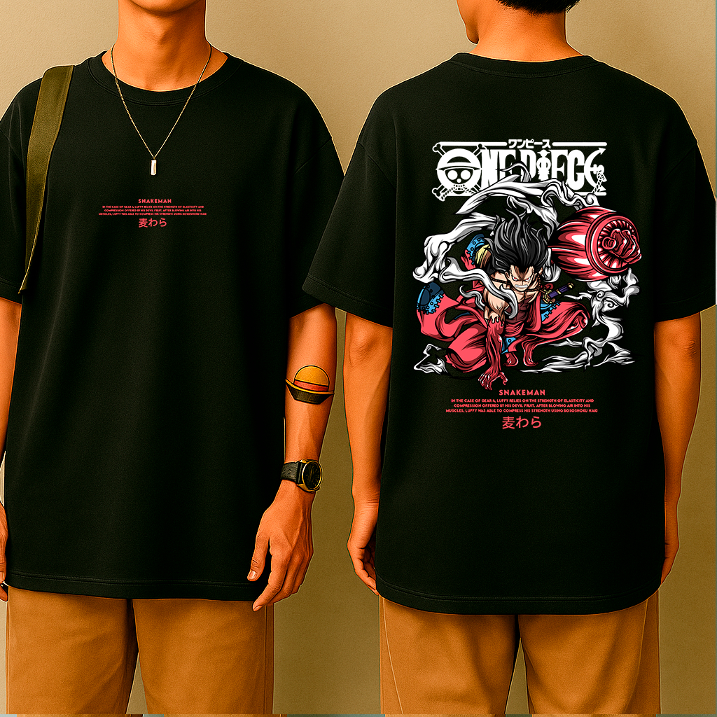 Camiseta Oversized Snake King – One Pirata, Estilo mangá, Algodão Premium, Geek, Otaku, man, Luffy