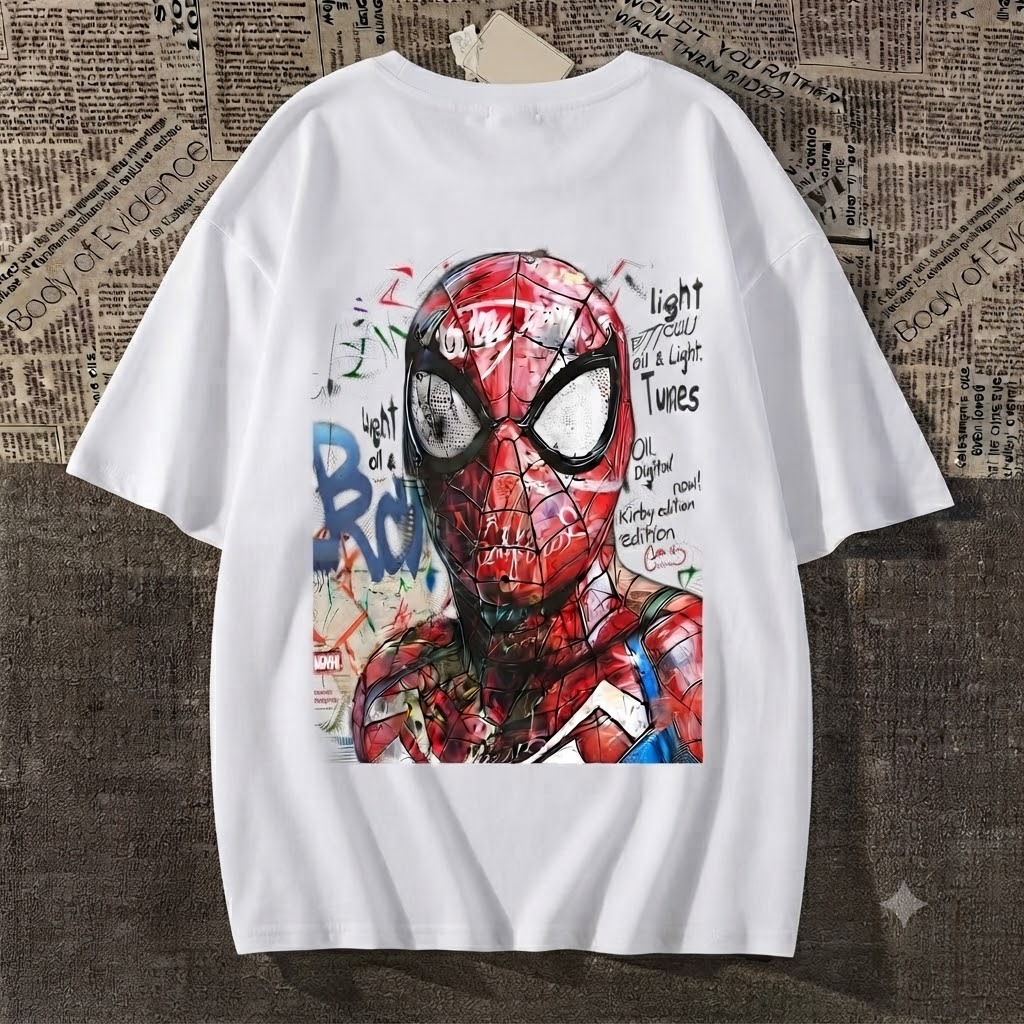 Camiseta Spider-Man Estilo Graffiti com Estampa Grande nas Costas – Arte Urbana