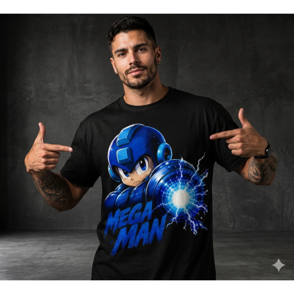 Camiseta Masculina Mega Man Estampa Geek Algodão Premium