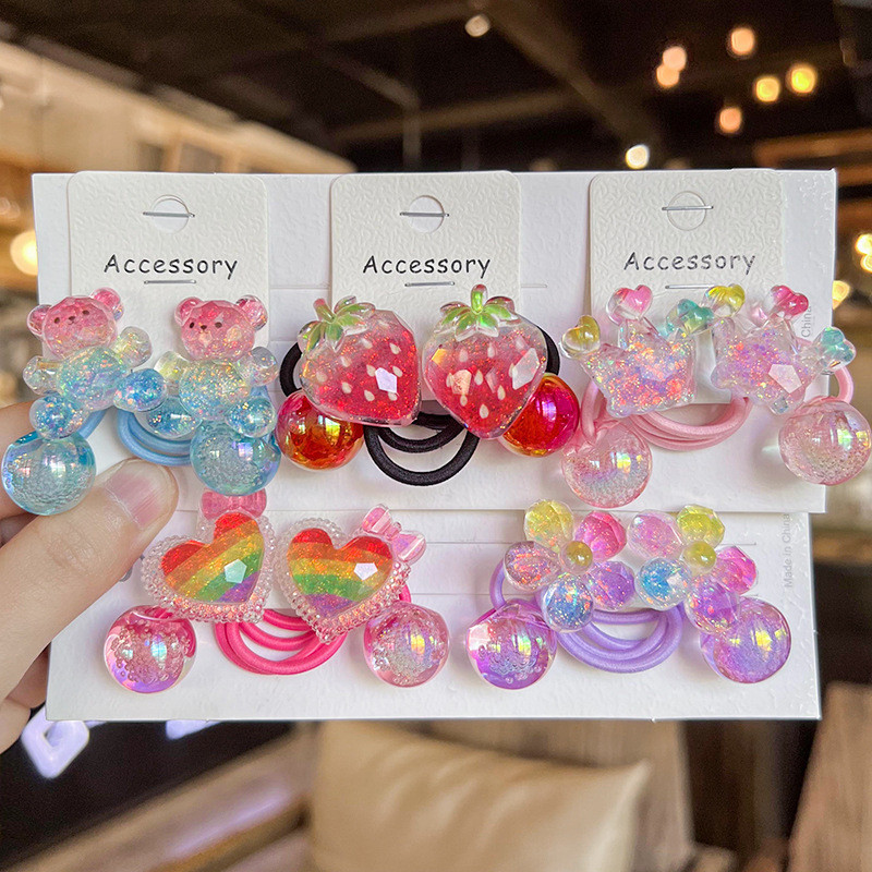 2PCS Nova Lovely Colorful Crown Bear Girls Bandas De Cabelo Elásticas Para Crianças Acessórios