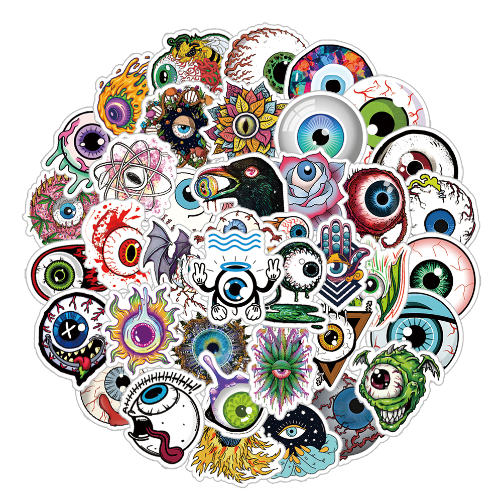 Horror Olho 300 peças Adesivo Cartoon Retro Y2K Downtown Romance Estética Anime 80s Funny Art Pacote Presente Decoração