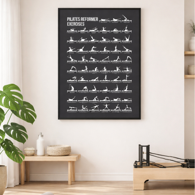Quadro decorativo pilates reformer exercises studio de pilates saúde exercícios P88Q fundo preto