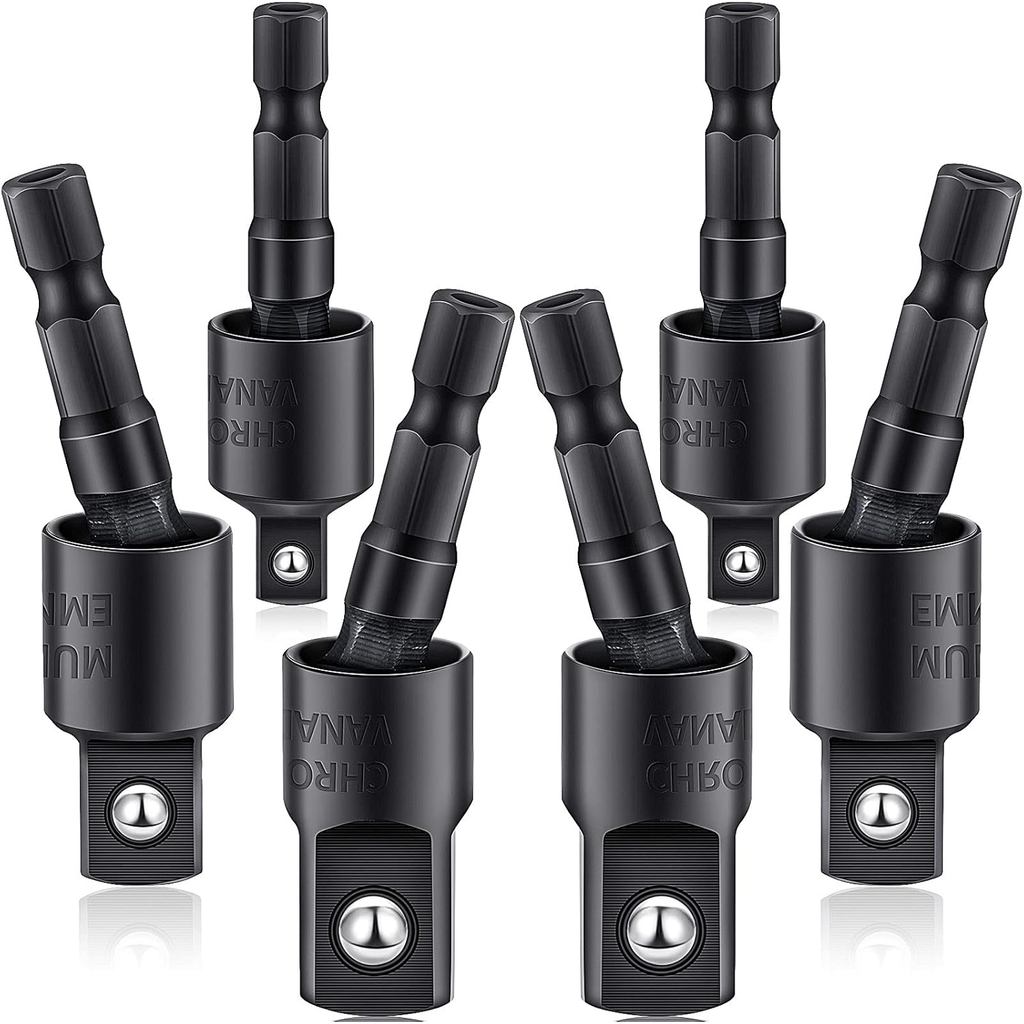 Honoson 6 Pieces Power Drill Sockets Adapter Set Impact Driver Wobble Socket Adapter 360 Degree Rotatable Hex Shank Impa