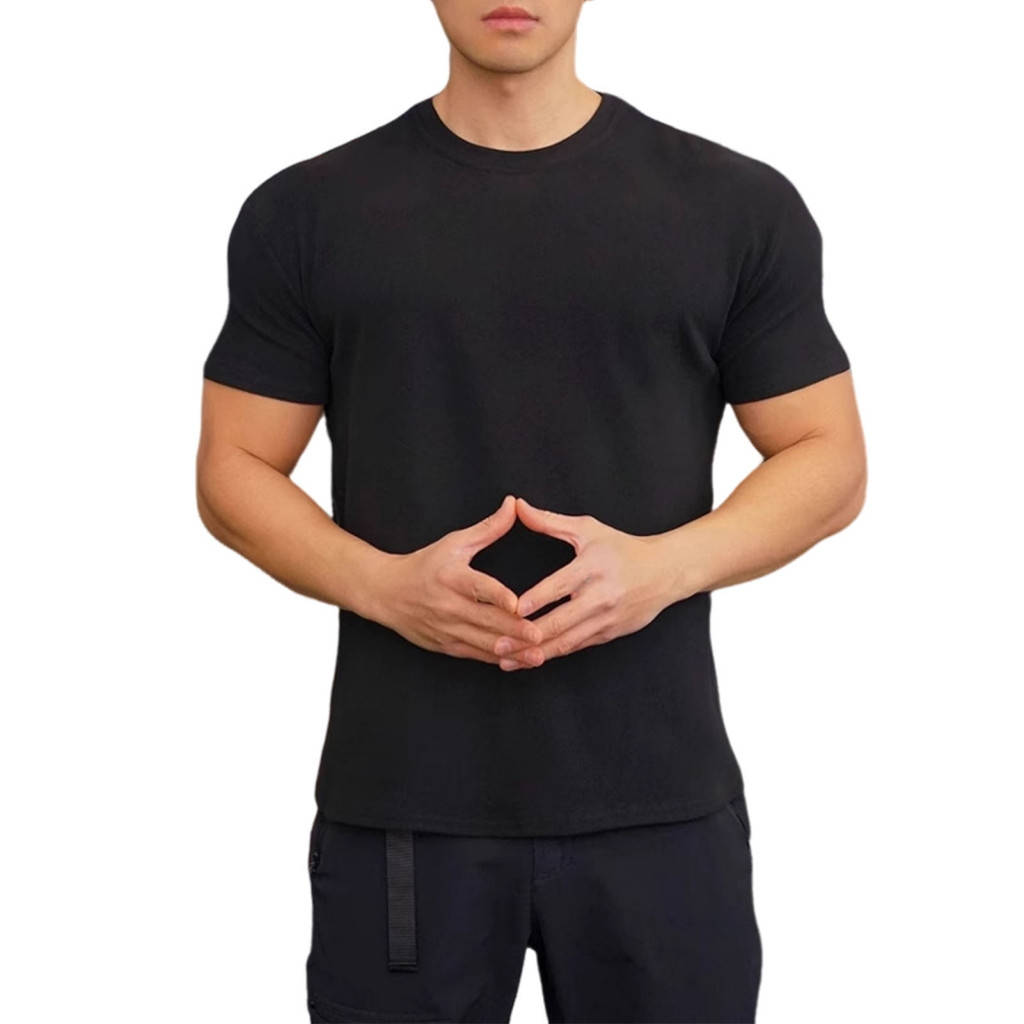 Simple Men T-shirt Short Sleeve Tee Men’s Summer Gym Slim Fit Round Neck Stretchy Muscle Training for Jogging Exercise