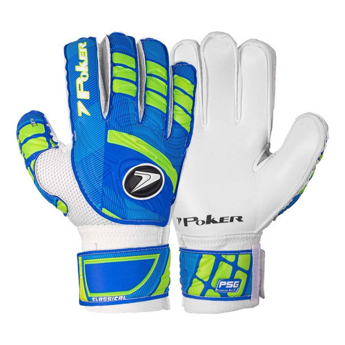 Luva De Goleiro Futebol Campo Profissional Classical Branco/Azul Tamanho 10