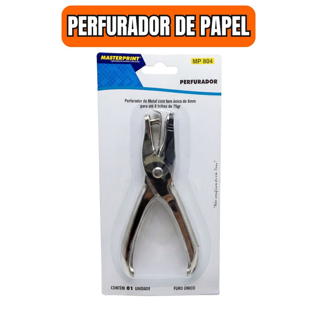 Perfurador De Metal Furo Unico De 6mm Para Ate 6 Folhas 75Gr Escolar Fichário Escritório Papelaria
