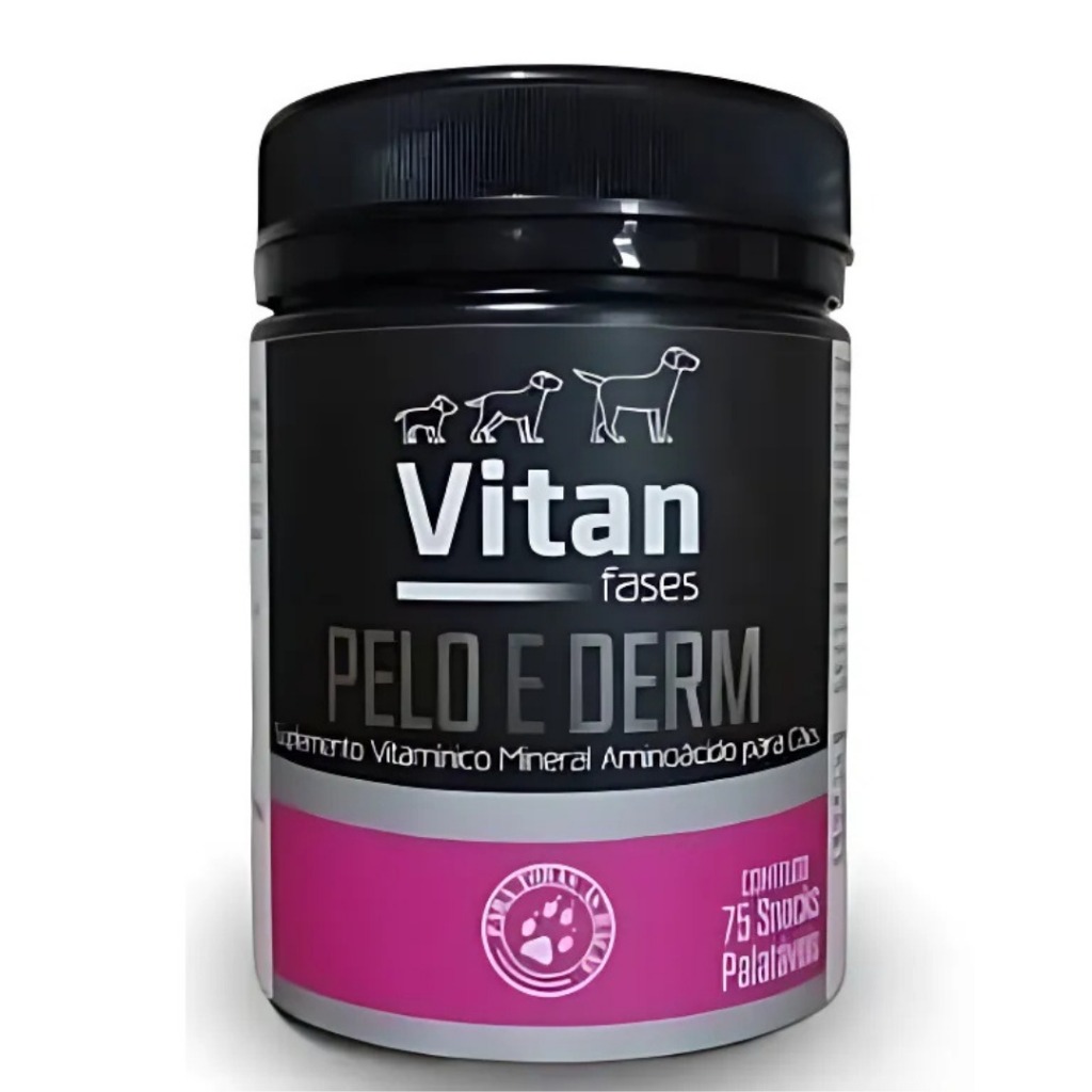 Vitan Suplemento p cães pelo e derm 75 tabletes suporte imunológico aminoácidos essenciais Biotina