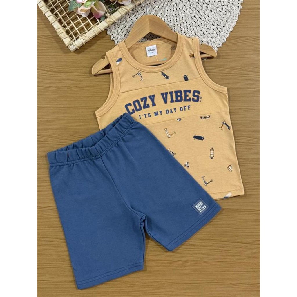 Conjunto Infantil Menino Elian com Bermuda e Regata Laranja Sport