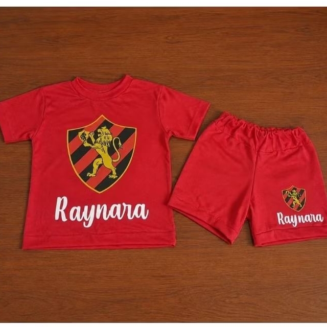 Conjunto unisex em algodão do sport Recife personalizado com nome da criança.