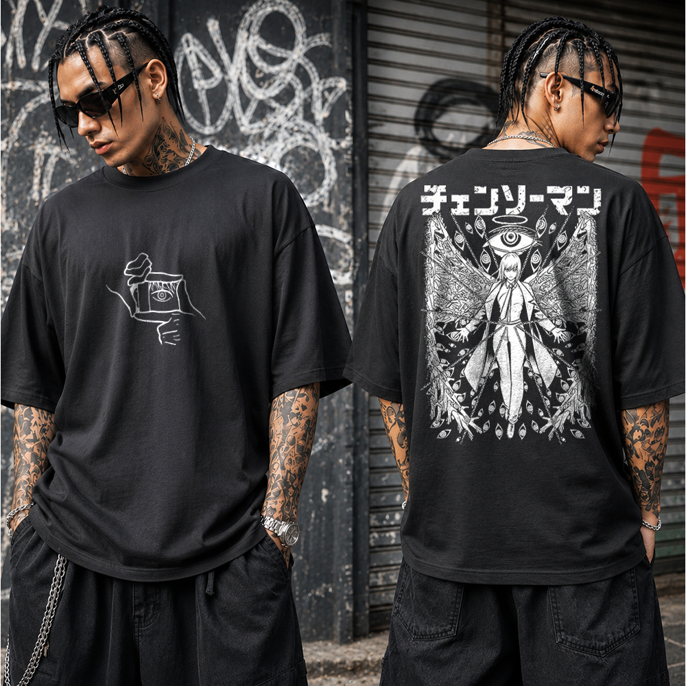 Camiseta Makima Devil Control Eyes Chainsaw Man Denji Anime Gym Oversized e Basica Unissex