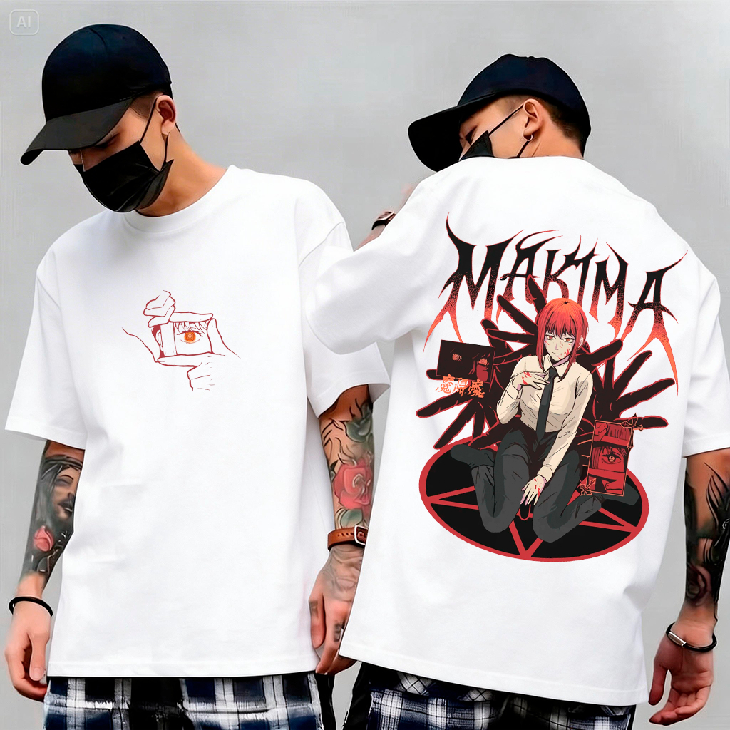 Camiseta Basica e OVERSIZED Makima Devil Control Eyes Chainsaw Man Anime Gym Unissex