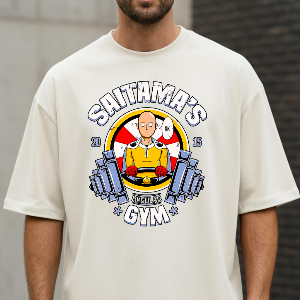 Camiseta Oversized One Punch Man Saitamas Gym Regular StreetWear 100% Algodão