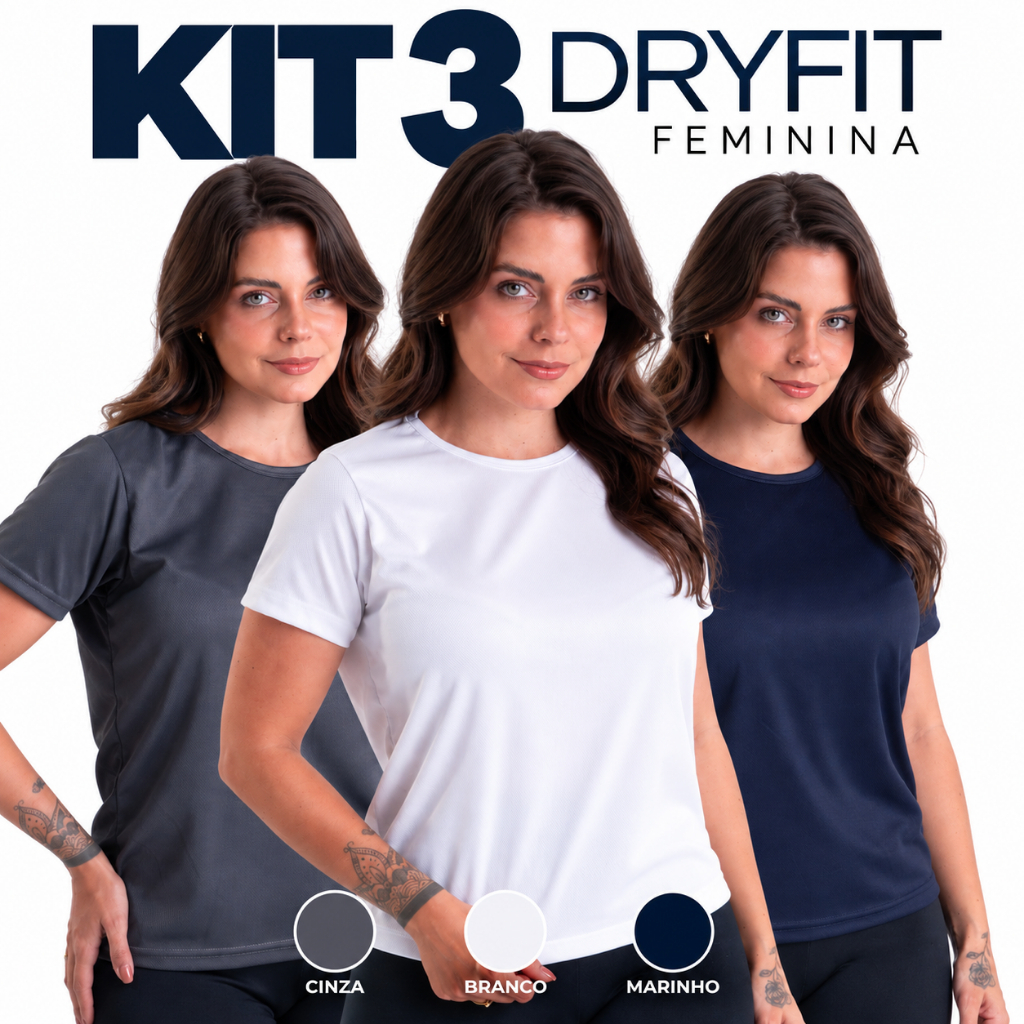 Kit 3 Camisetas Dry Fit Feminina - Secagem Rápida, Antiodor e Proteção UV - Blusa Esportiva Academia Corrida Yoga