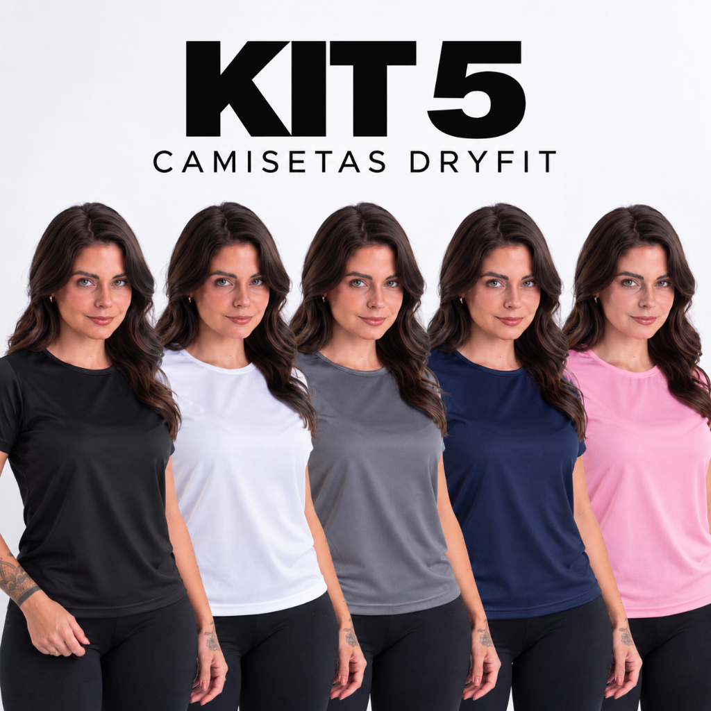 Kit 5 Camisetas Dry Fit Feminina - Secagem Rápida, Antiodor e Proteção UV - Blusa Esportiva Academia Corrida Yoga