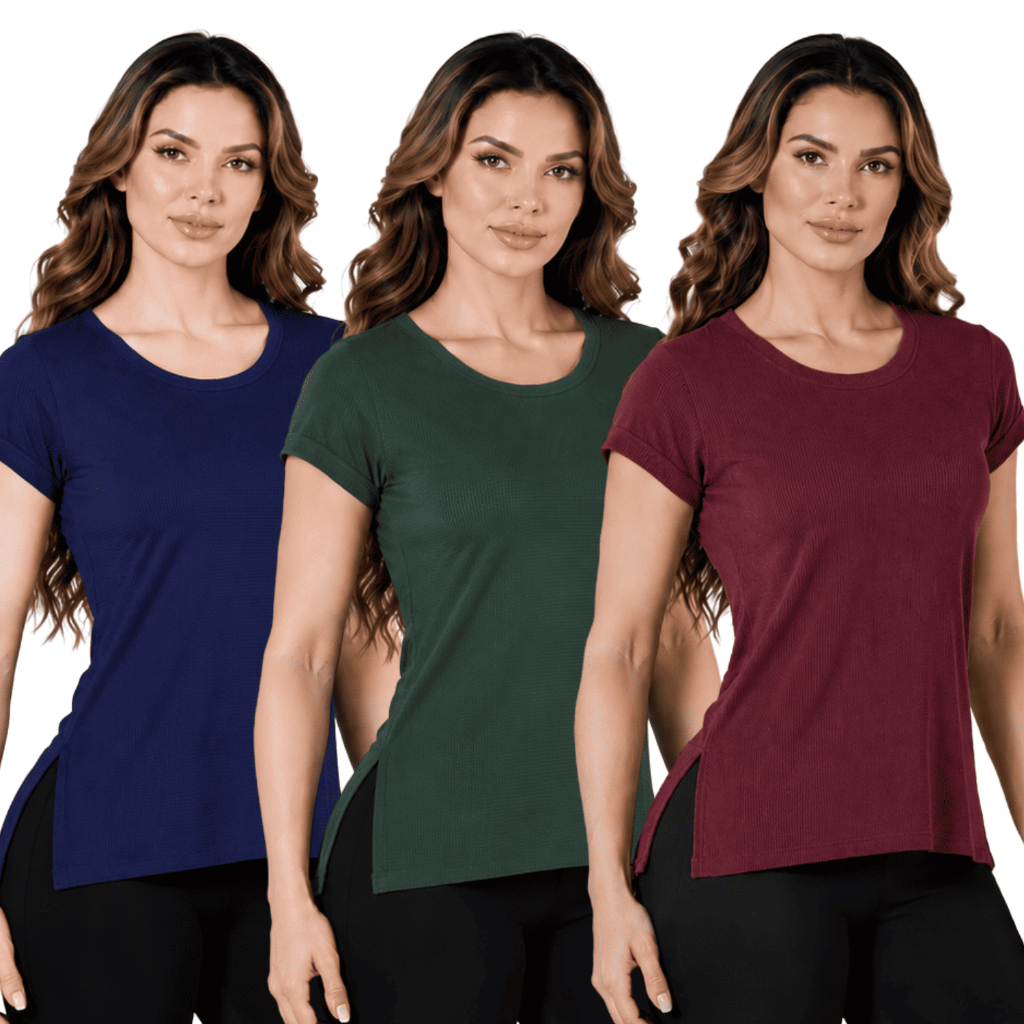 KIT 3 Blusas Feminina Dry Fit Fitness Manga Curta Academia Yoga Corrida Leve e Fresca Varias Cores